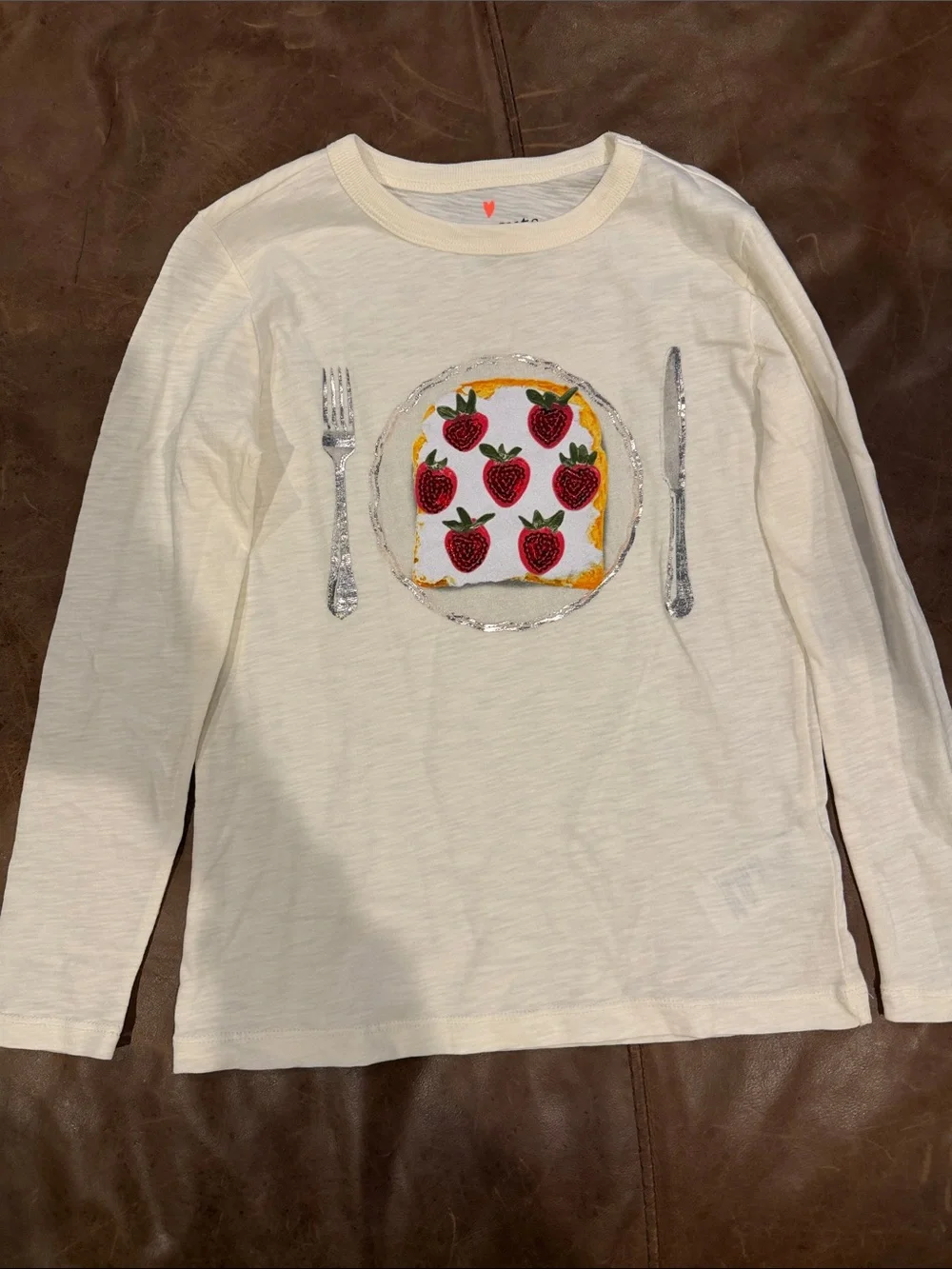 Crewcuts Cream Long-Sleeve Kids Top with Strawberry Plate Graphic